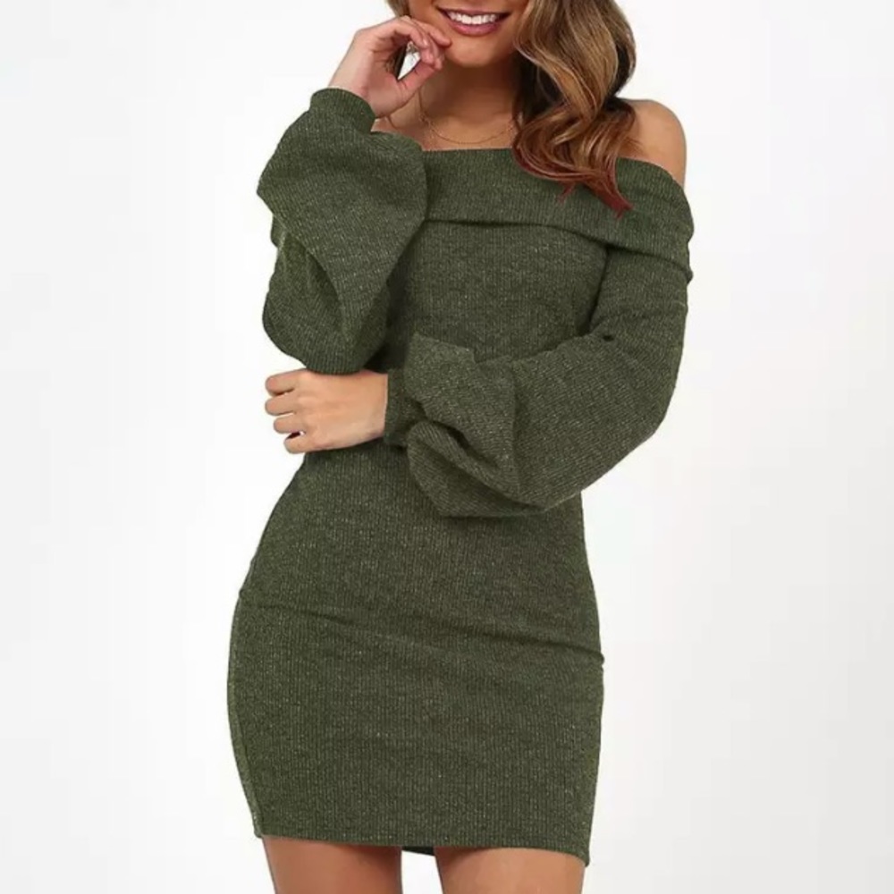 Soft green holiday off shoulder dress women’s - Picture 3 of 3